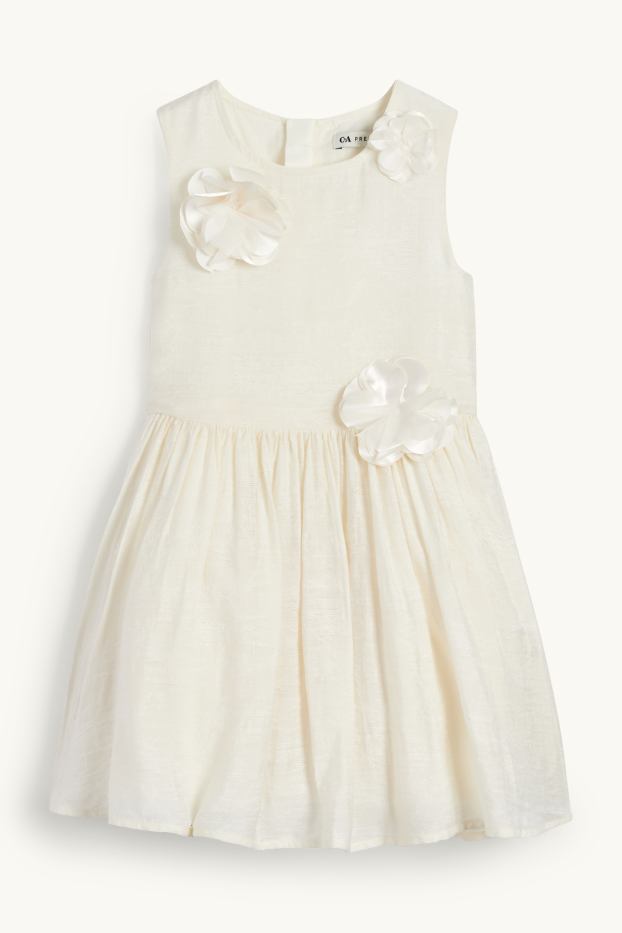 Kinder Mädchen - Blume - Kleid - strukturiert - cremeweiß