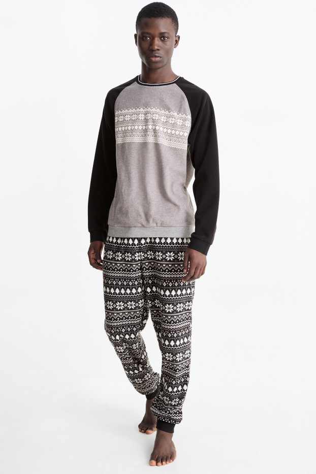Herren - Fleece-Pyjama - dunkelgrau