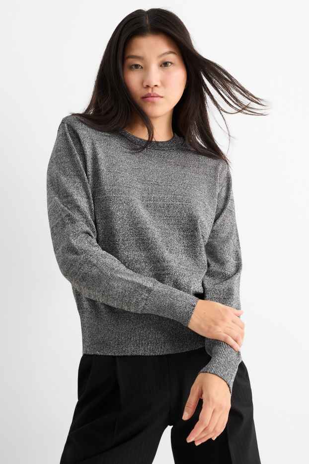 Femmes - Pull à fine maille - brillant - gris