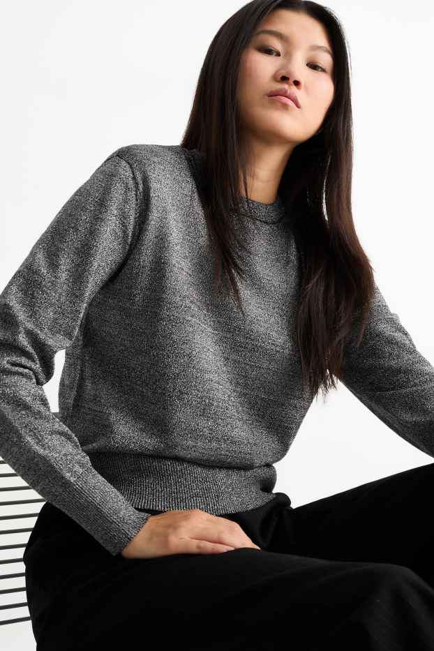 Femmes - Pull à fine maille - brillant - gris