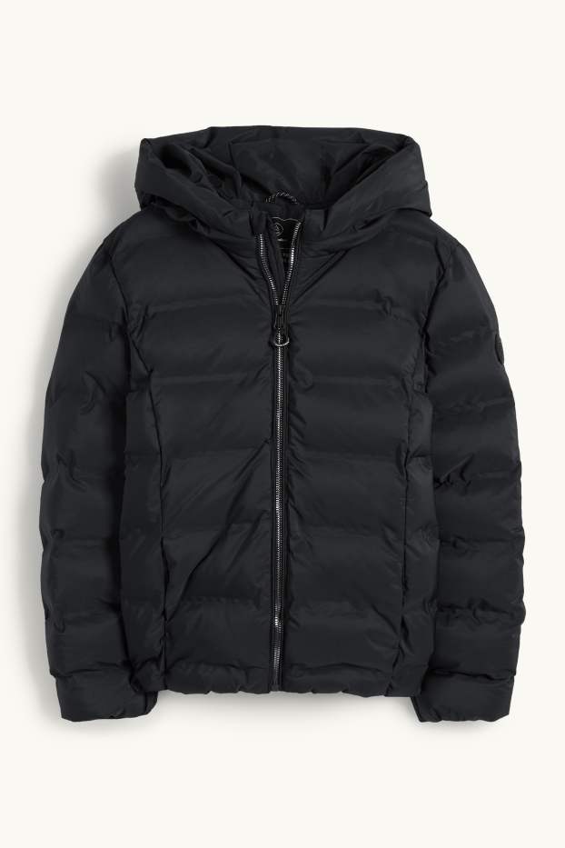 Kinder Mädchen - Steppjacke mit Kapuze - wasserabweisend - schwarz