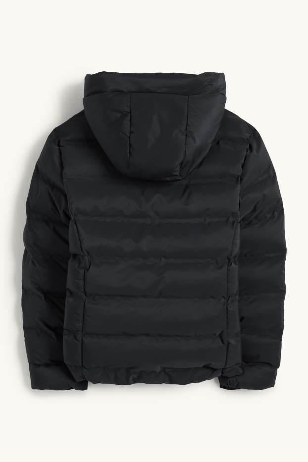 Kinder Mädchen - Steppjacke mit Kapuze - wasserabweisend - schwarz
