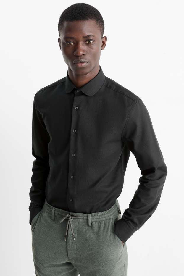 Herren - Businesshemd - Slim Fit - Clubkragen - bügelfrei - schwarz