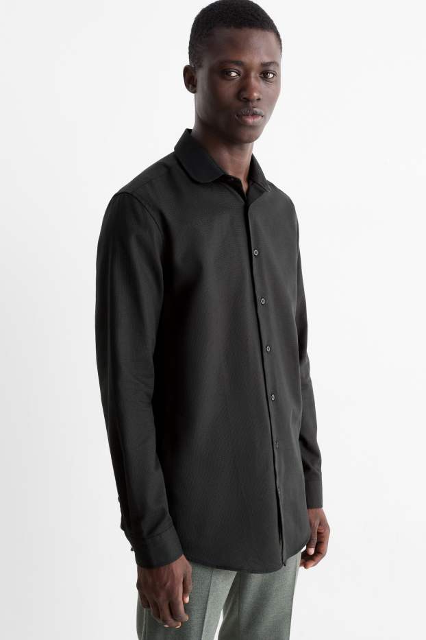 Herren - Businesshemd - Slim Fit - Clubkragen - bügelfrei - schwarz