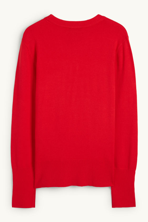 Women - Fine knit jumper - red