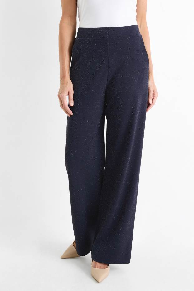 Donna - Pantaloni di jersey - vita media - gamba ampia  - blu scuro