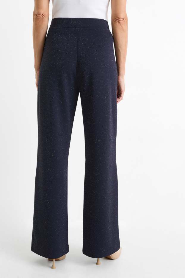 Donna - Pantaloni di jersey - vita media - gamba ampia  - blu scuro