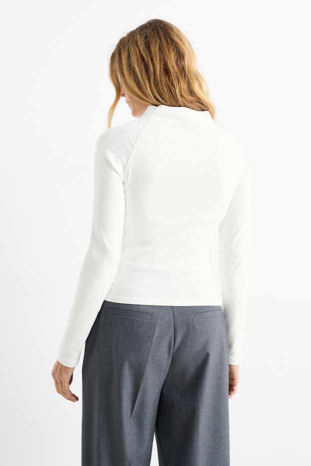Women - Long sleeve top - skinny rib - white