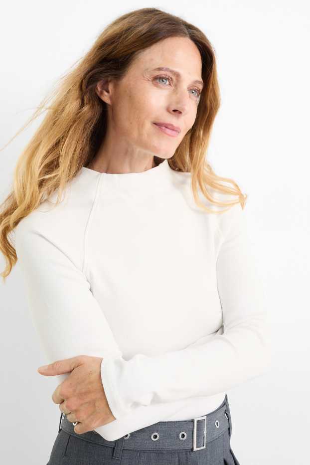 Women - Long sleeve top - skinny rib - white