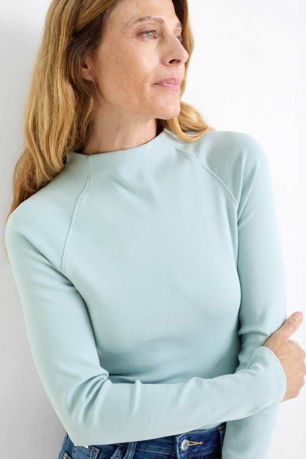 Dames - Longsleeve - fijne ribstof - lichtblauw