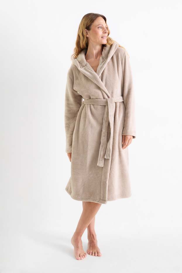Femmes - Peignoir de bain à capuche - beige