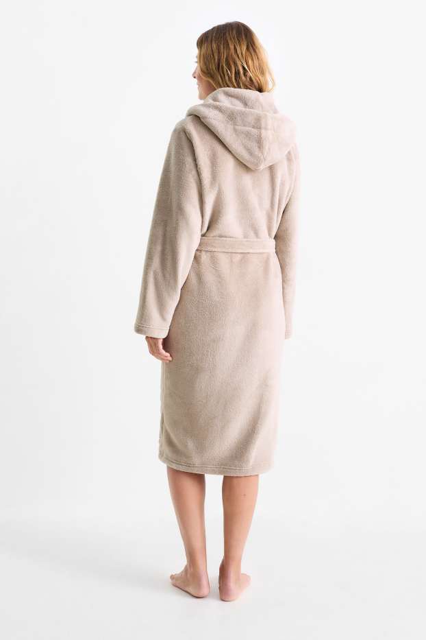Femmes - Peignoir de bain à capuche - beige