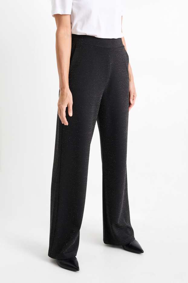 Donna - Pantaloni di jersey - vita media - gamba ampia  - nero