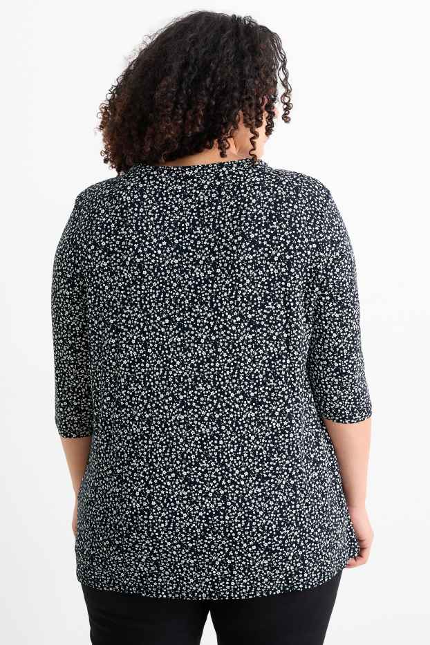 Damen - Langarmshirt - geblümt - schwarz