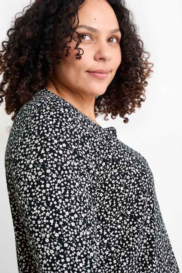 Damen - Langarmshirt - geblümt - schwarz