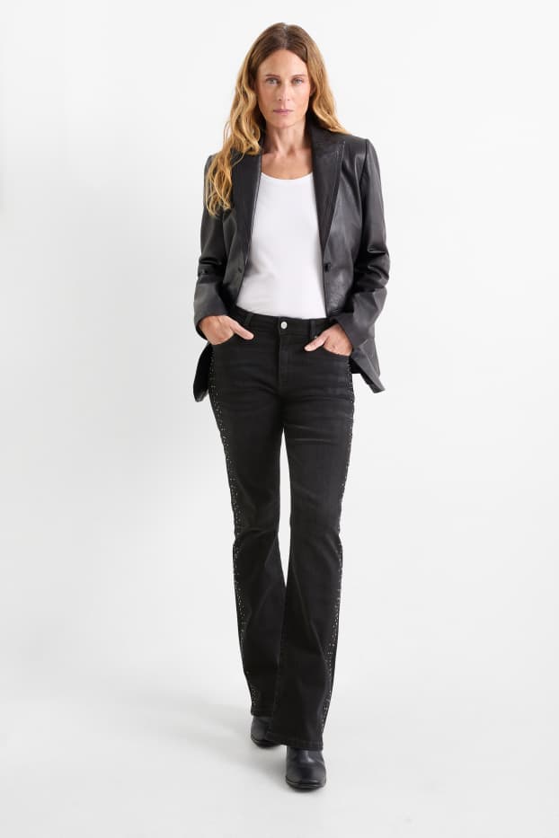 Dames - Bootcut jeans met strass-steentjes - mid waist - jeansdonkergrijs