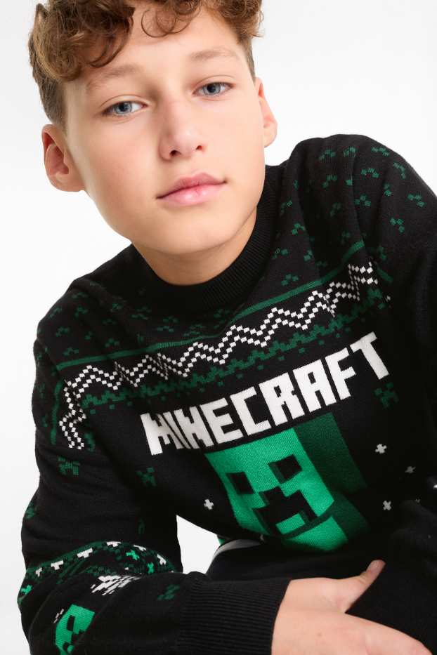 Enfants garçons - Minecraft - pull de Noël - noir