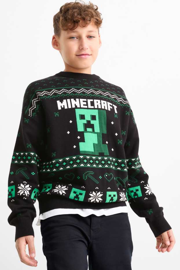 Enfants garçons - Minecraft - pull de Noël - noir