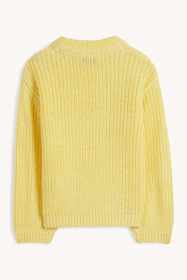 Enfants filles - Nœud - pull - côtelé - effet brillant - jaune