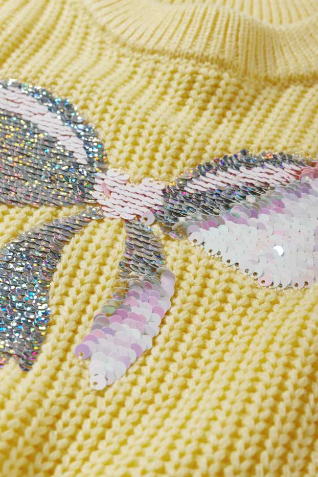 Enfants filles - Nœud - pull - côtelé - effet brillant - jaune