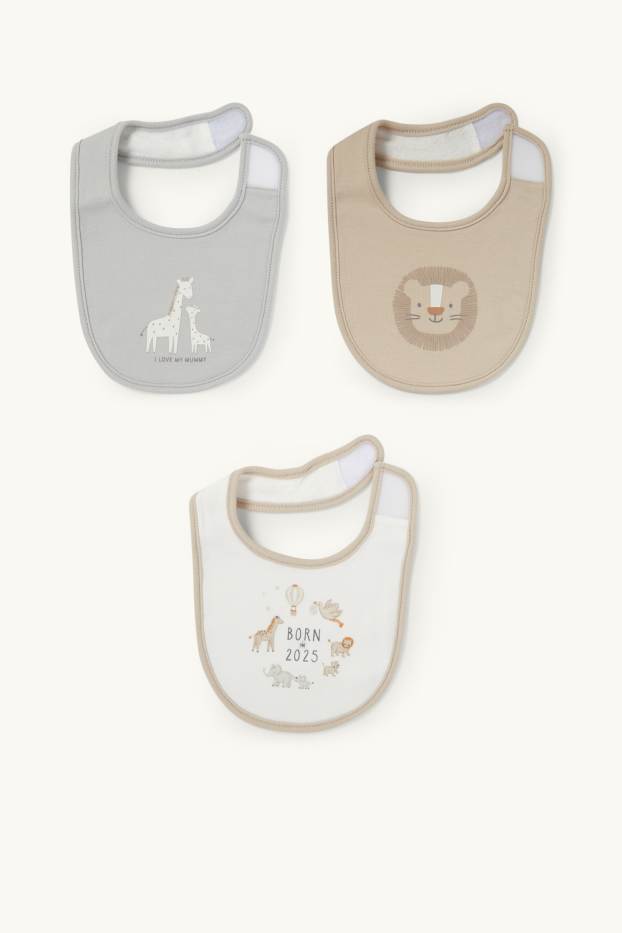 Unisex - Multipack of 3 - animals - baby bib - taupe