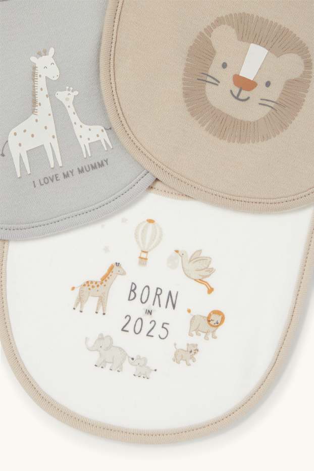 Unisex - Multipack of 3 - animals - baby bib - taupe
