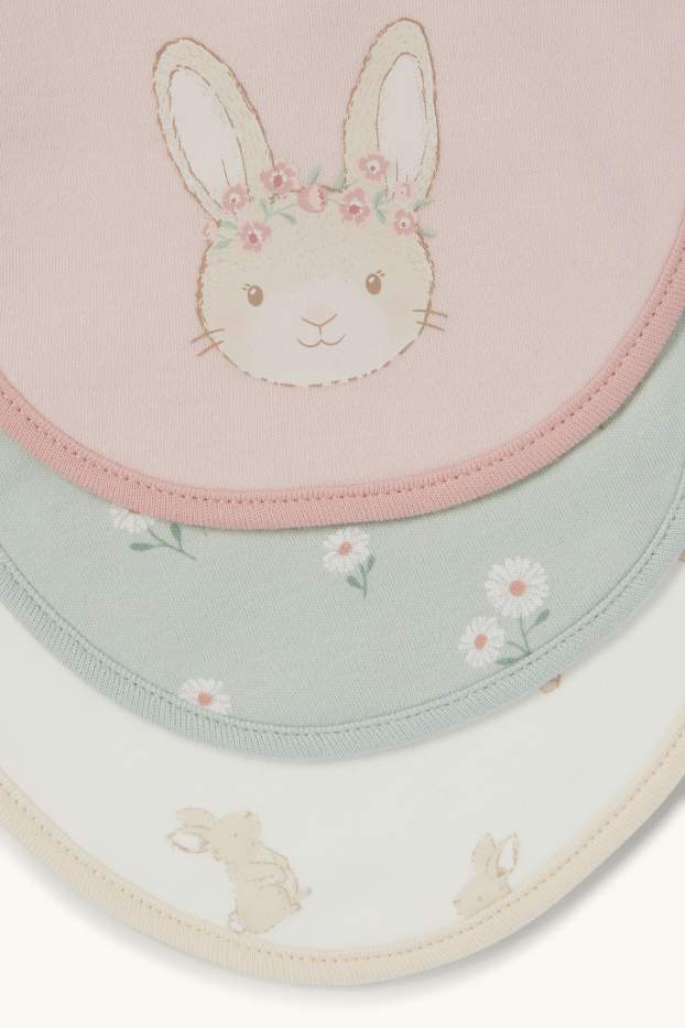 Baby Girls - Multipack of 3 - bunny rabbit and flowers - baby bibs - white