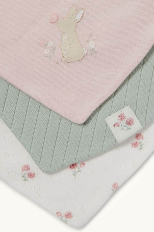 Baby Girls - Multipack of 3 - rabbit and flowers - baby triangular scarf - rose