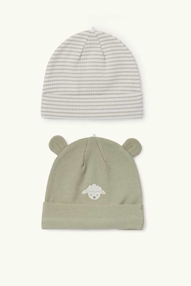 Baby Boys - Multipack of 2 - little sheep - baby hat - ribbed - green