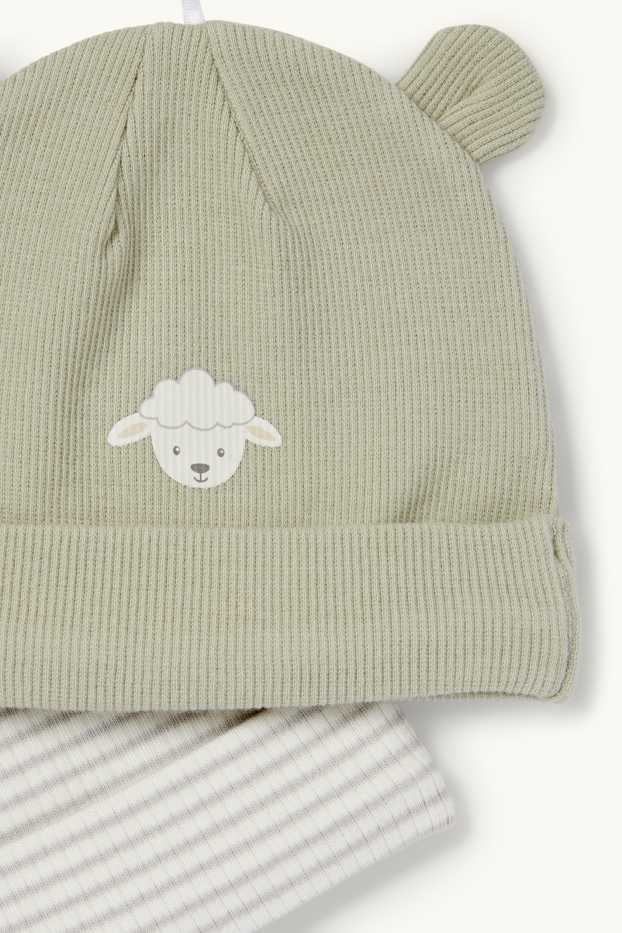 Baby Boys - Multipack of 2 - little sheep - baby hat - ribbed - green