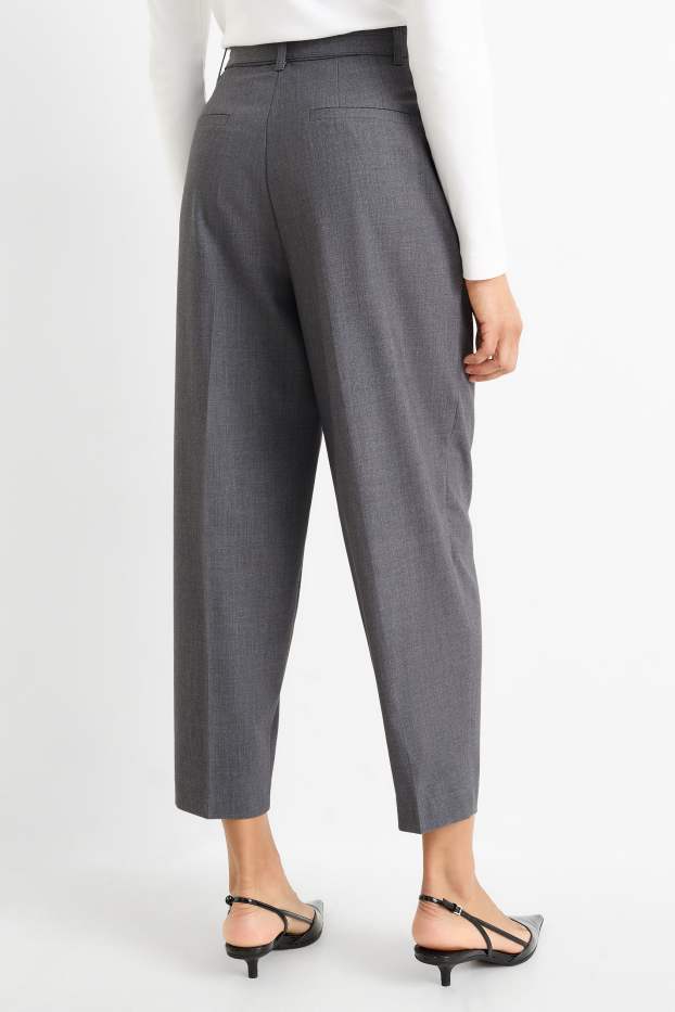 Kobiety - Spodnie materiałowe z paskiem - wysoki stan - tapered fit - ciemnoszary