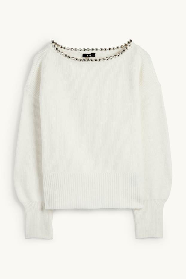 Kobiety - Sweter - w prążki - kremowobiały