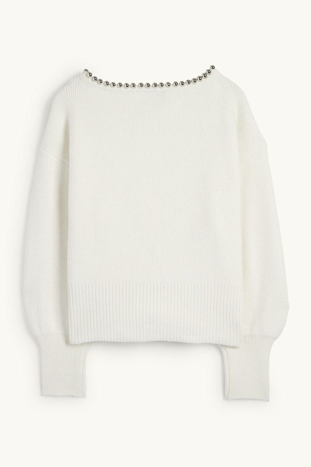 Kobiety - Sweter - w prążki - kremowobiały