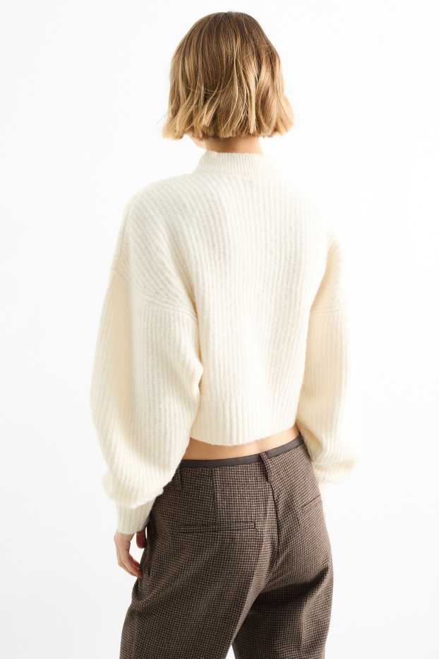 Dona - Jersei crop amb coll alçat - canalé - blanc trencat