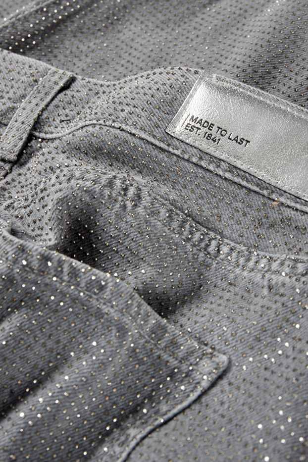 Femmes - Minijupe en jean orné de strass - jean gris