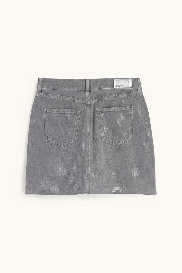 Femmes - Minijupe en jean orné de strass - jean gris