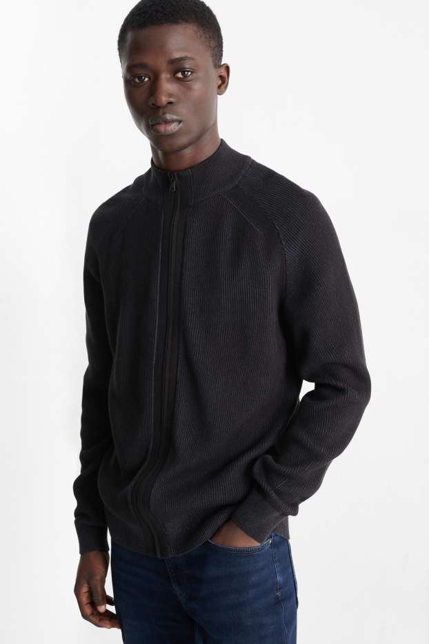 Bărbați - Cardigan tricotat - reiat - albastru închis