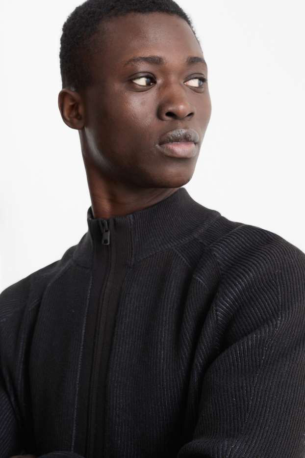 Bărbați - Cardigan tricotat - reiat - albastru închis