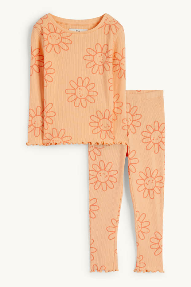 Nena - Flors - pijama - acanalat - 2 peces - taronja