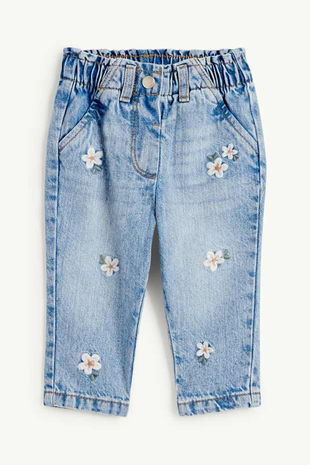 Neonate - Fiorellini - jeans per neonate - jeans azzurro