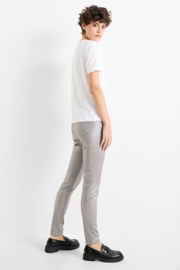 Women - Trousers - high waist - skinny fit - shiny - silver