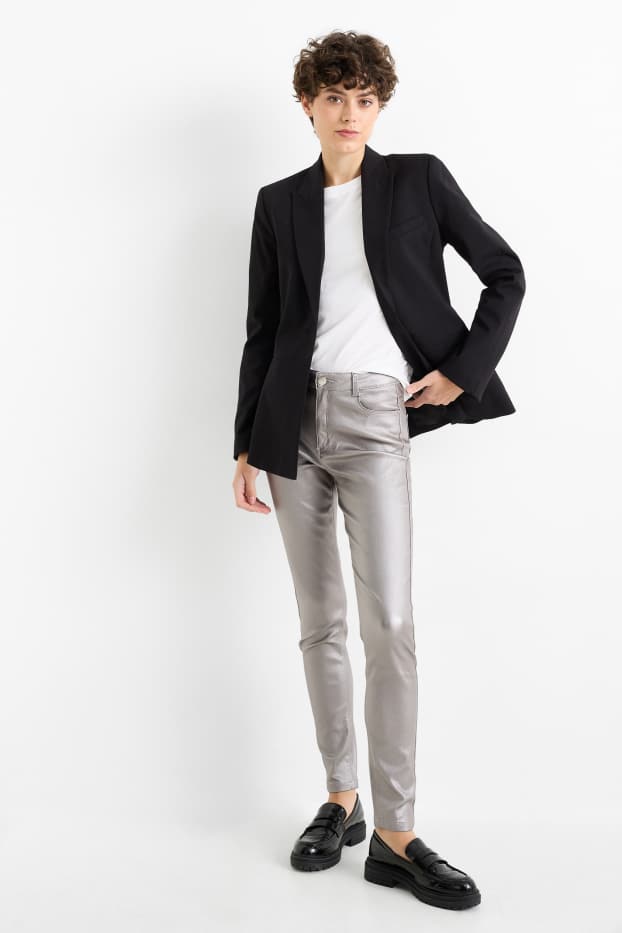 Women - Trousers - high waist - skinny fit - shiny - silver