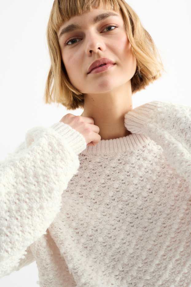 Femmes - Pull en bouclé - blanc crème