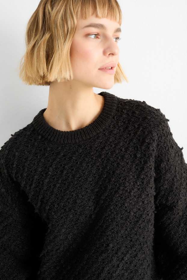 Dames - Trui van bouclé - zwart