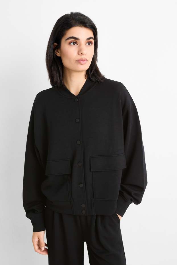 Women - Basic sweat bomber jacket - black