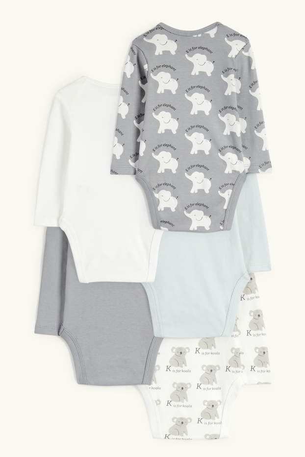 Baby Buben - Multipack 5er - Koala und Elefant - Baby-Body - grau