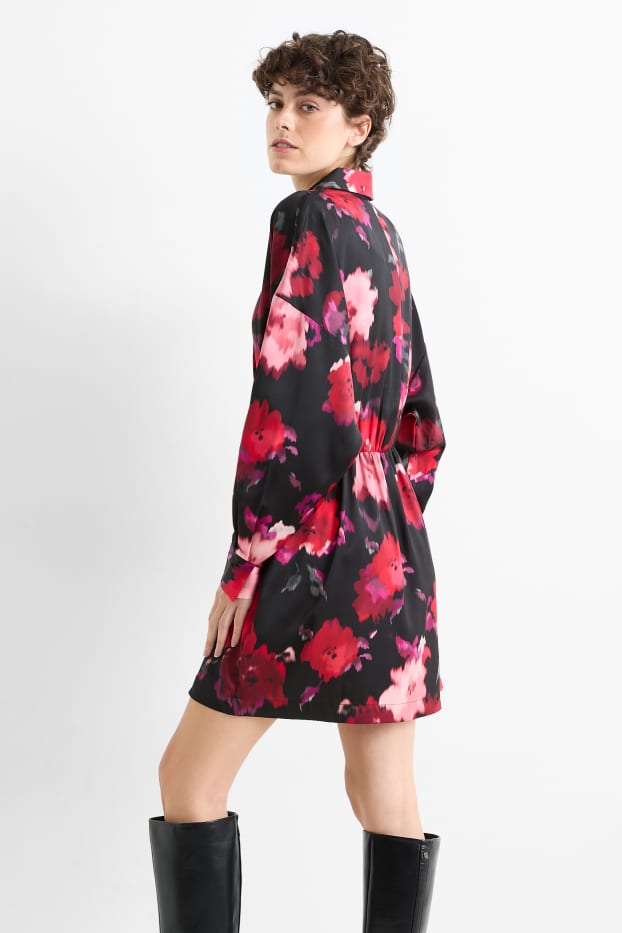 Women - Shirt dress - floral - black