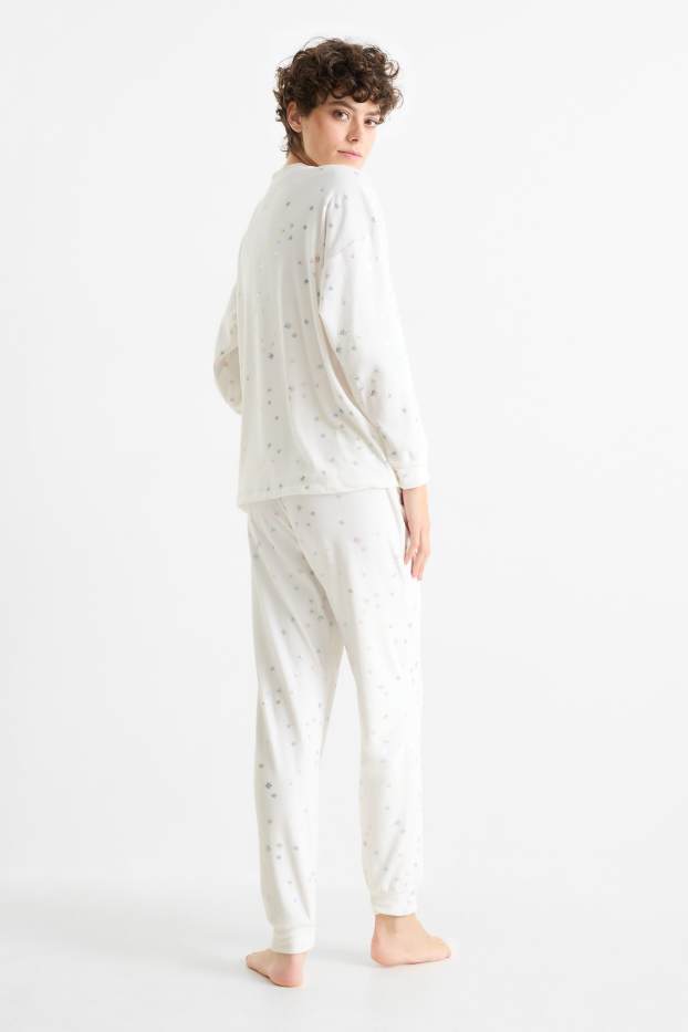 Damen - Winterpyjama - gemustert - cremeweiß