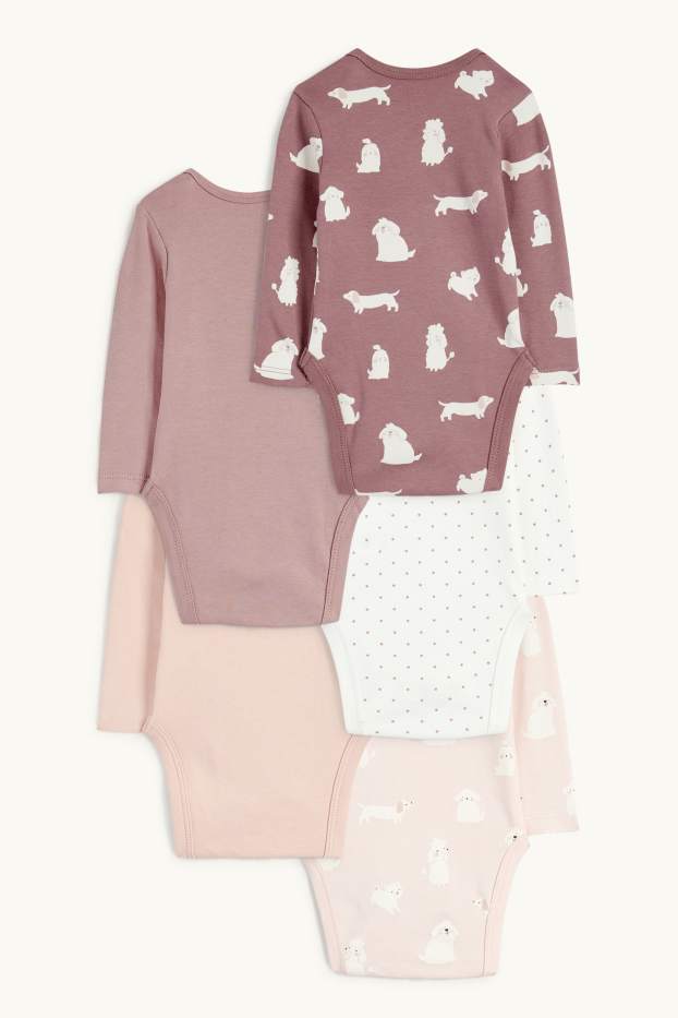 Baby: meisjes - Set van 5 - hond en poesje - rompertje - roze
