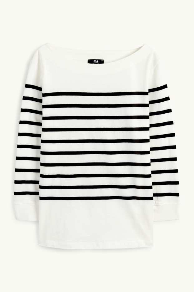 Women - Basic long sleeve top - striped - black / white